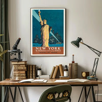 New York City Travel Spotlight Poster Vintage Wall Art