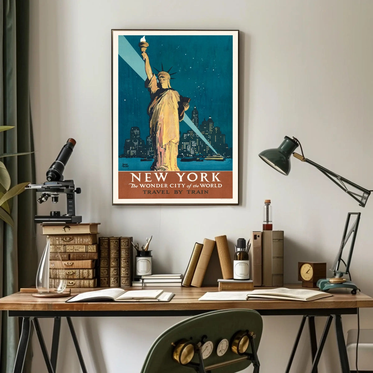 New York City Travel Spotlight Poster Vintage Wall Art