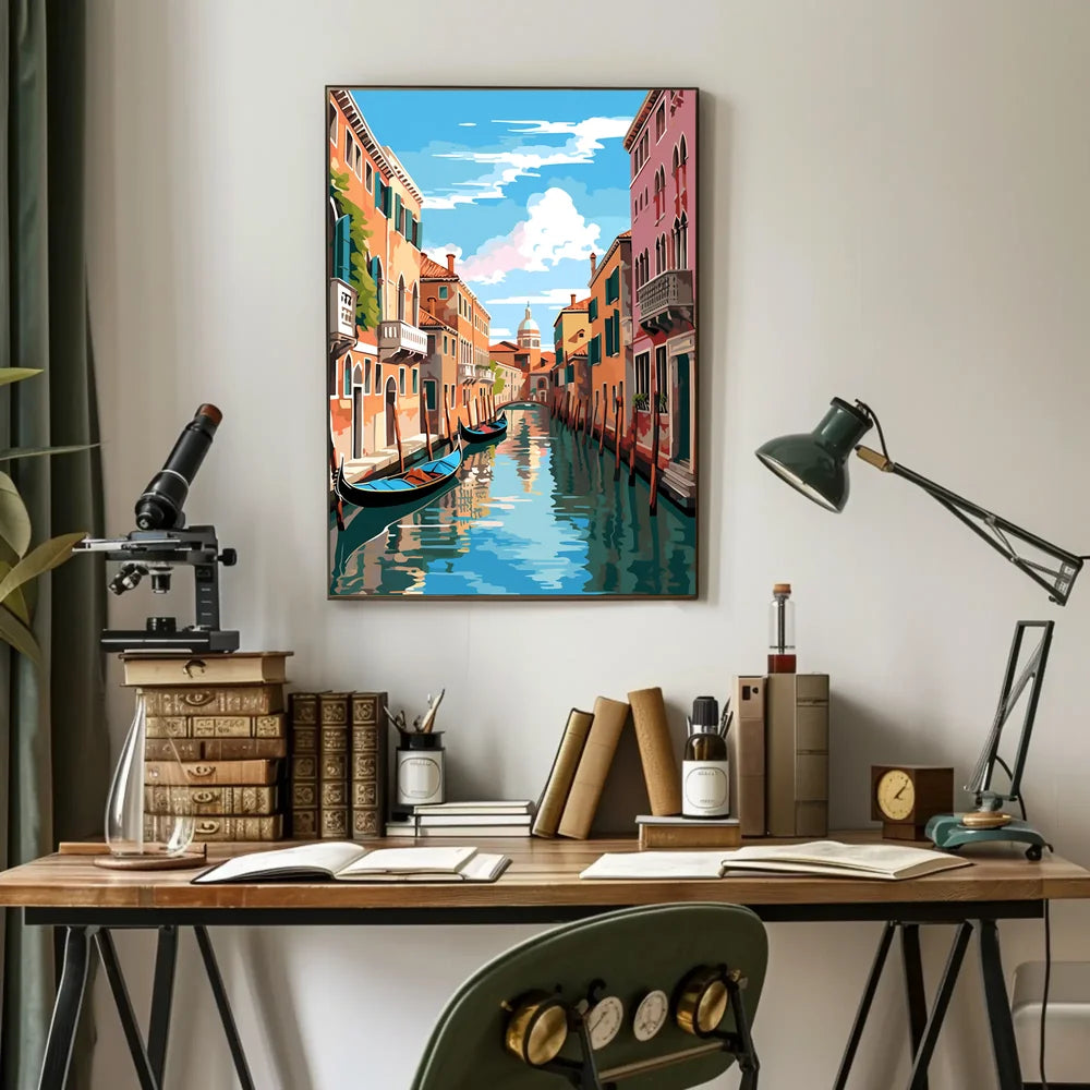 Venice Canal Scene Vibrant Modern Art Poster