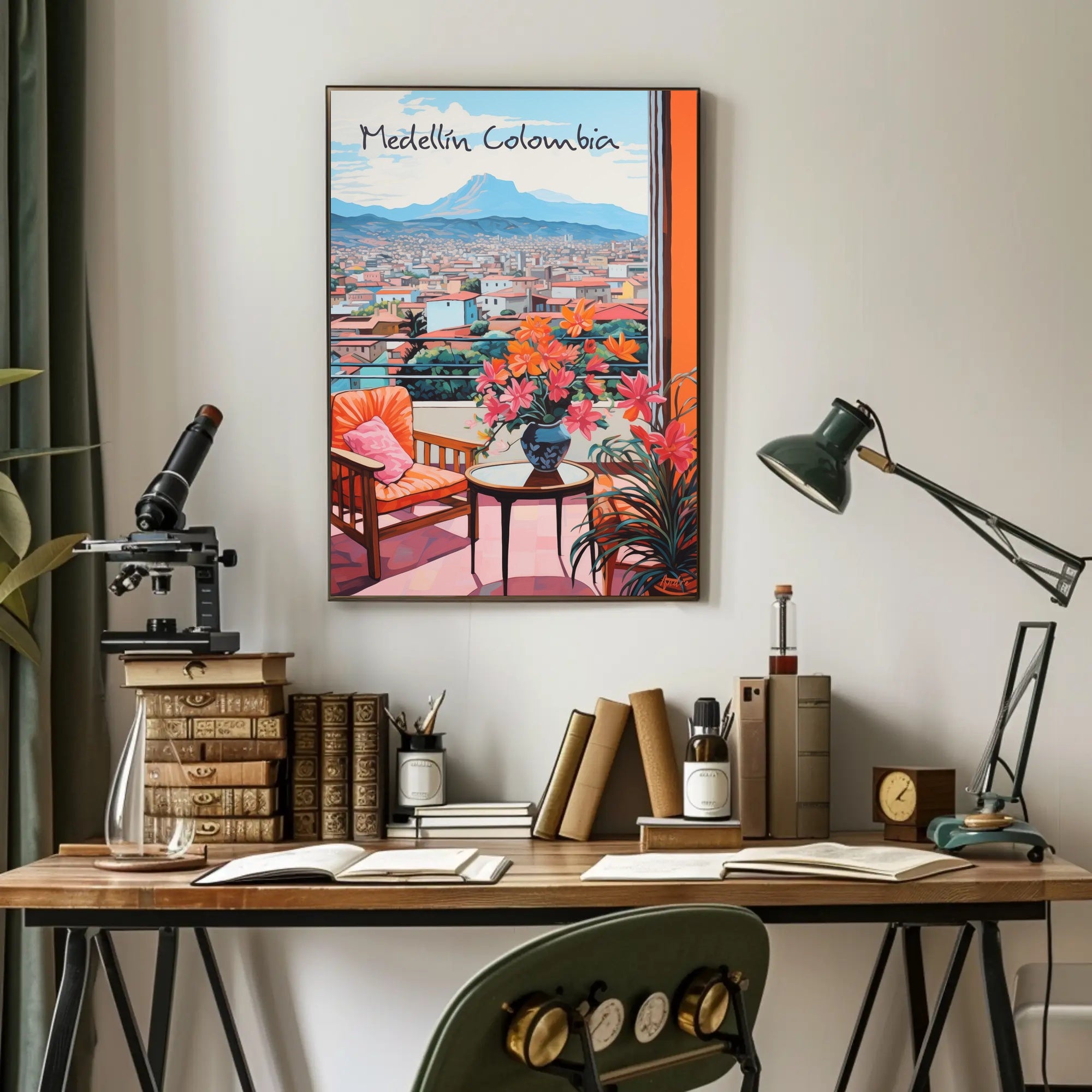 Medellín Balcony View with Vibrant Cityscape Poster