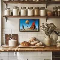 Surreal Desert Fantasy with Tentacled Spheres Art Poster