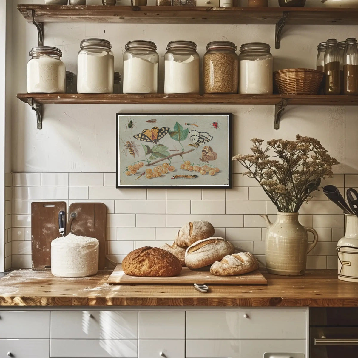 Insect and Foliage Vintage Botanical Illustration Educational Poster