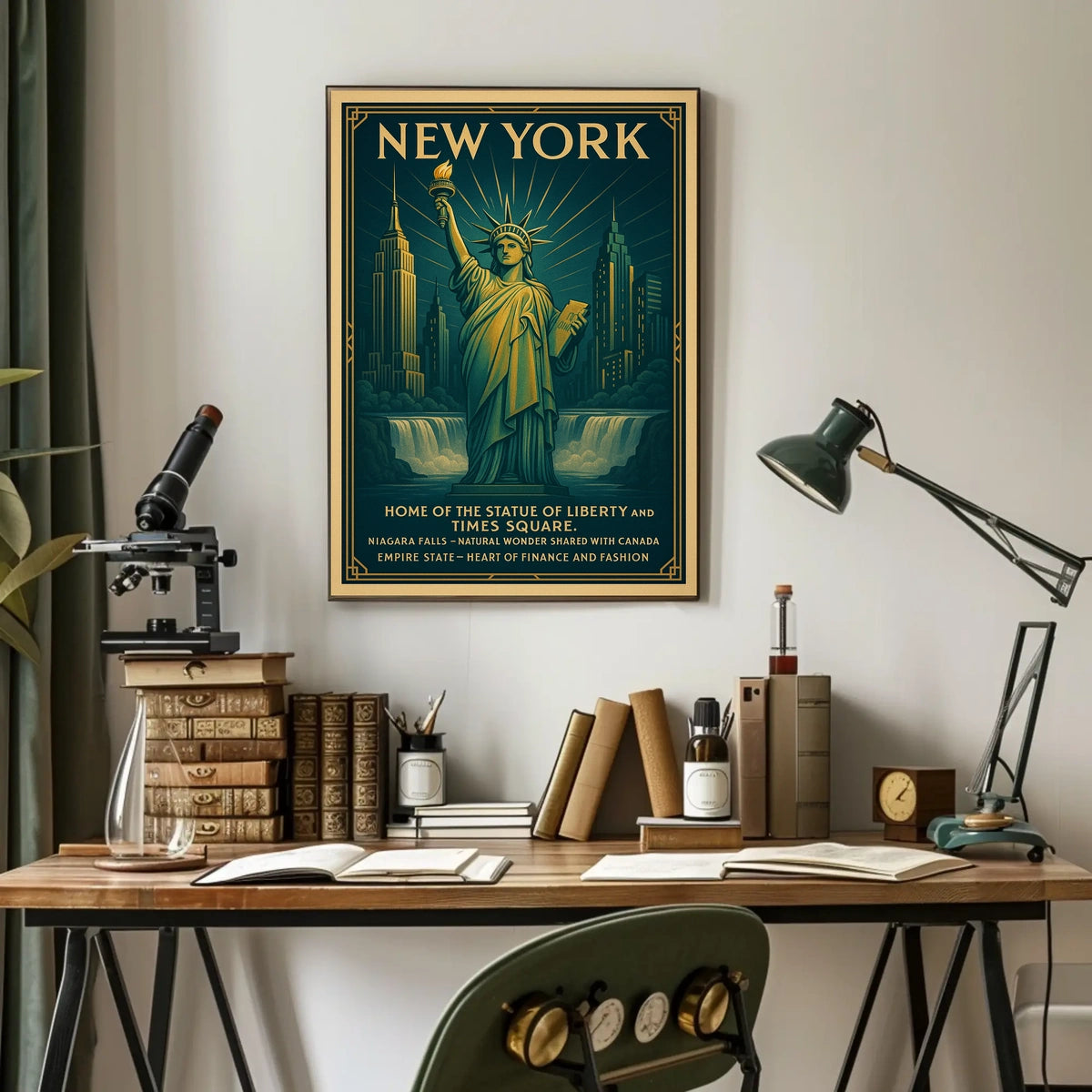 New York City Skyline And Landmarks Poster Vintage Wall Art