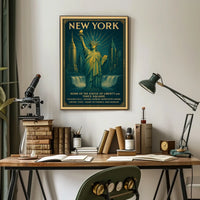 New York City Skyline And Landmarks Poster Vintage Wall Art