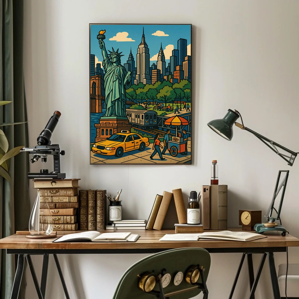 New York City Skyline Poster Vintage Travel Wall Art