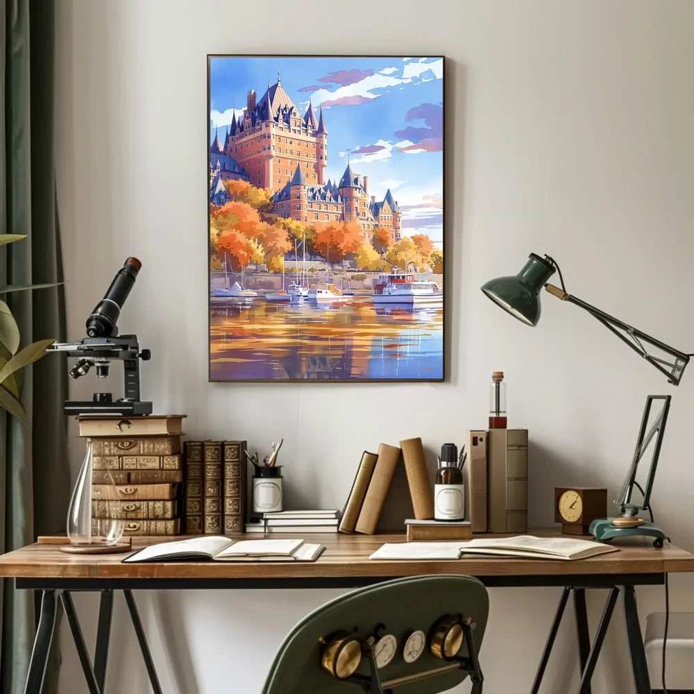 Historic Castle and Waterfront Autumn Art Poster