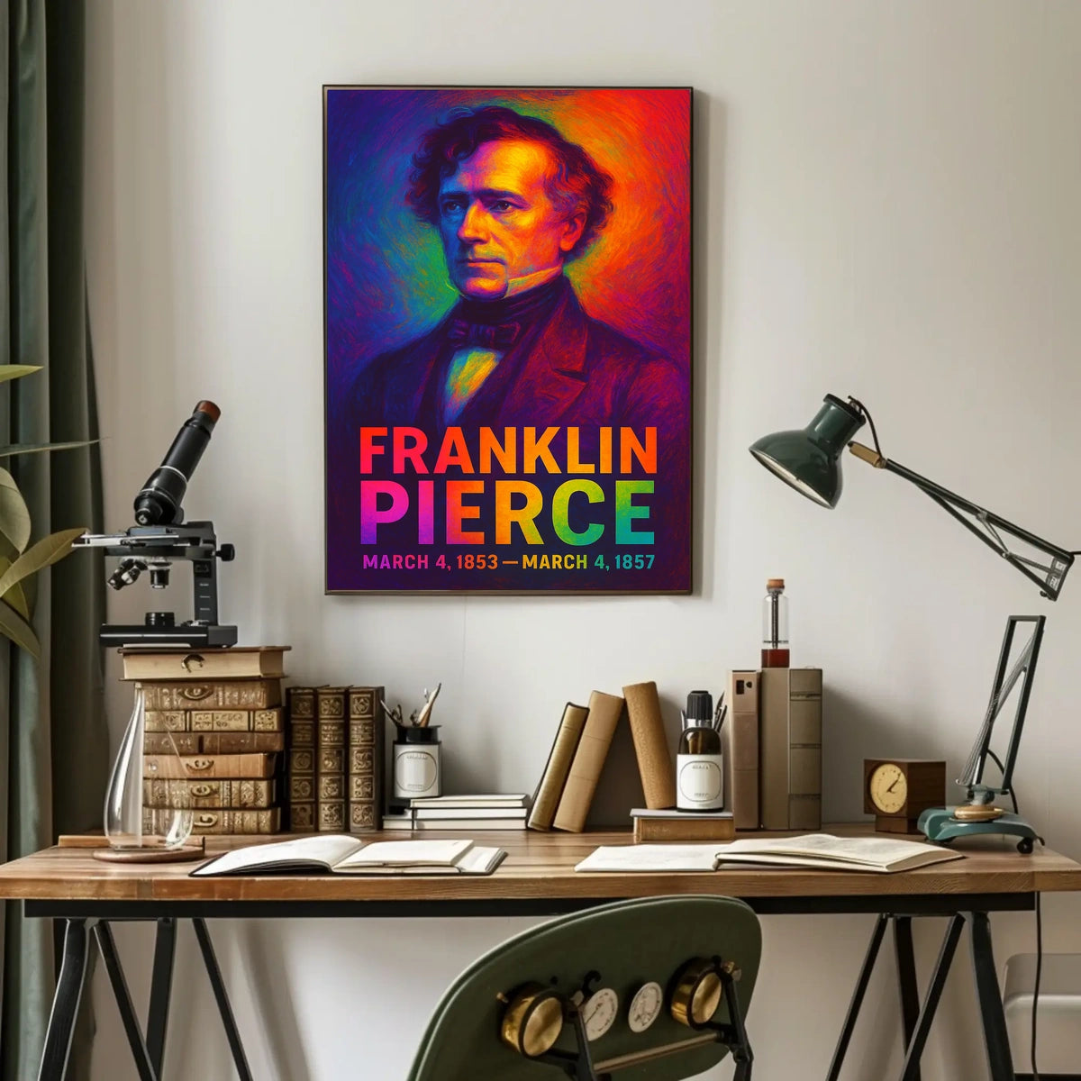 Franklin Pierce 14th President of the United States Neon Gradient Overlay Poster