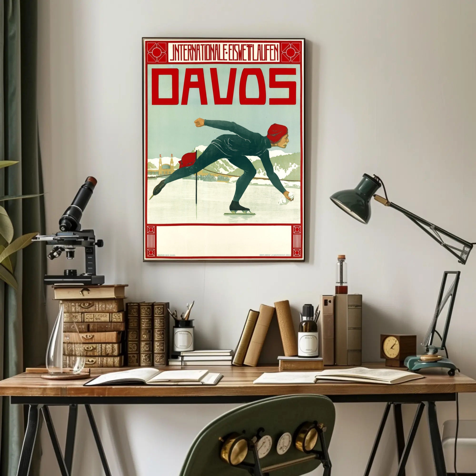 Vintage Davos Ice Skating Event Sports Poster PosterGoat