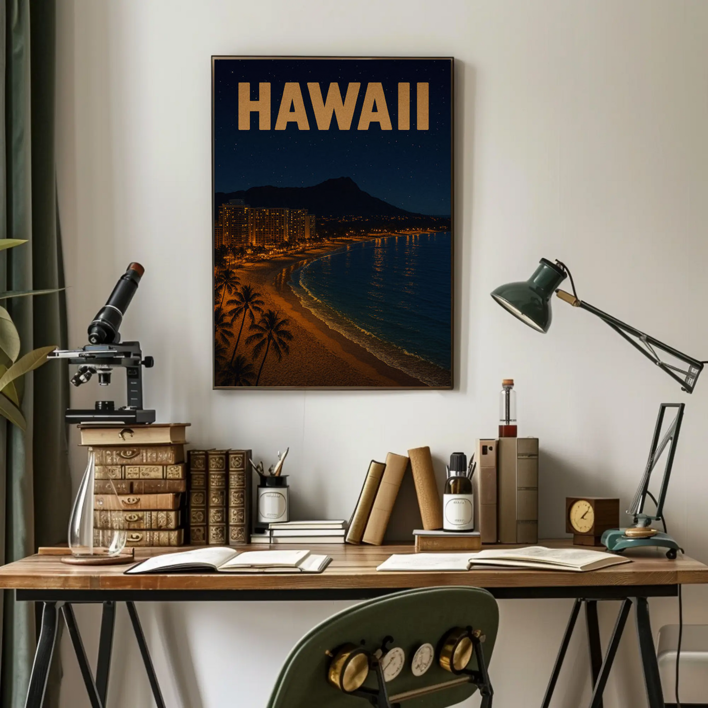 Hawaii Coastline At Night With Hotels Travel Poster