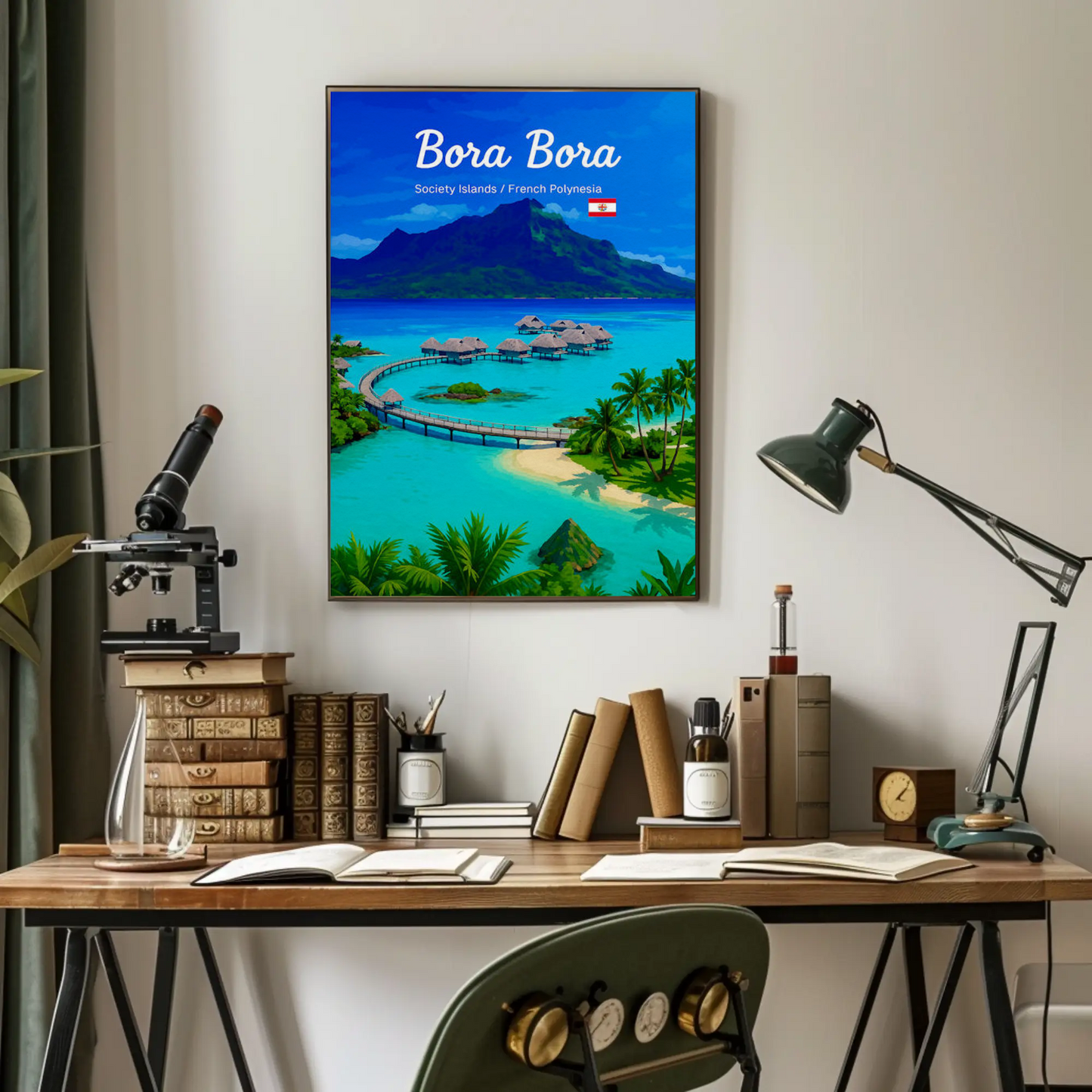 Bora Bora Society Islands Overwater Bungalows Travel Poster