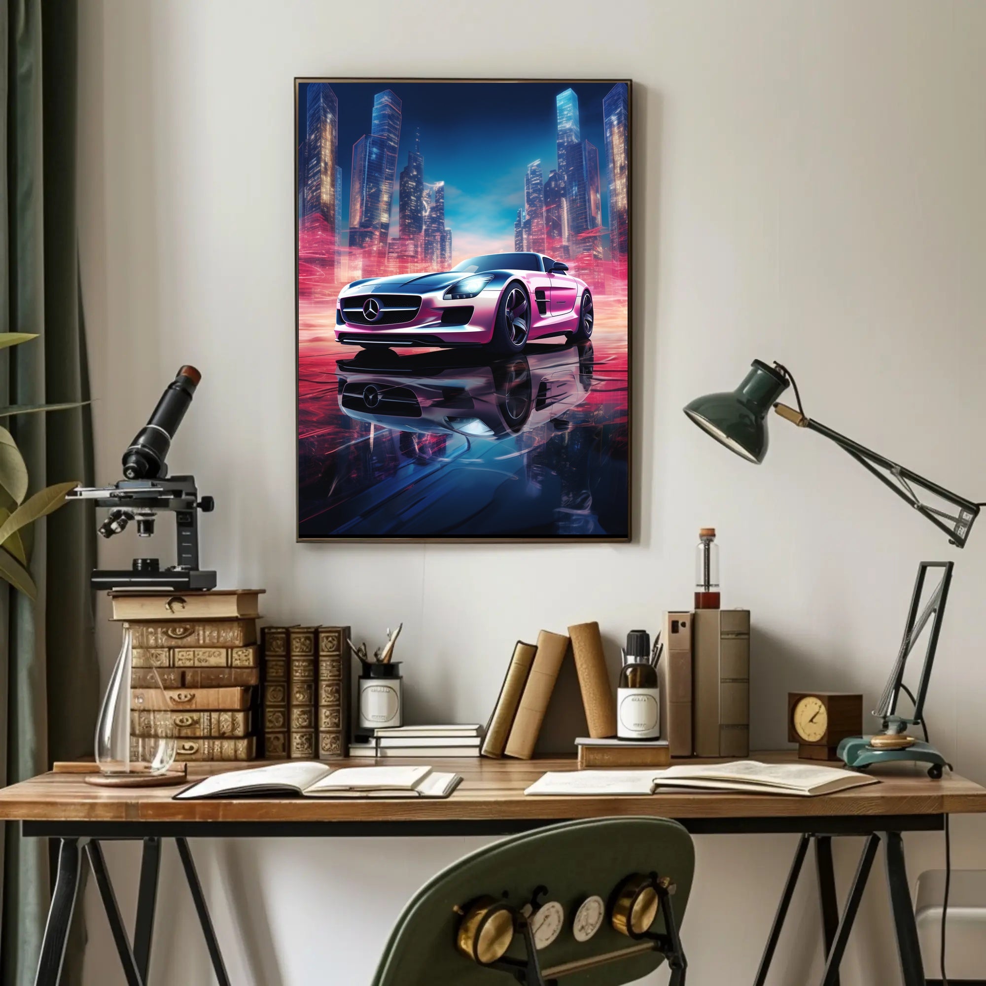 Futuristic Sports Car in Neon City Futuristic Sci-Fi Poster