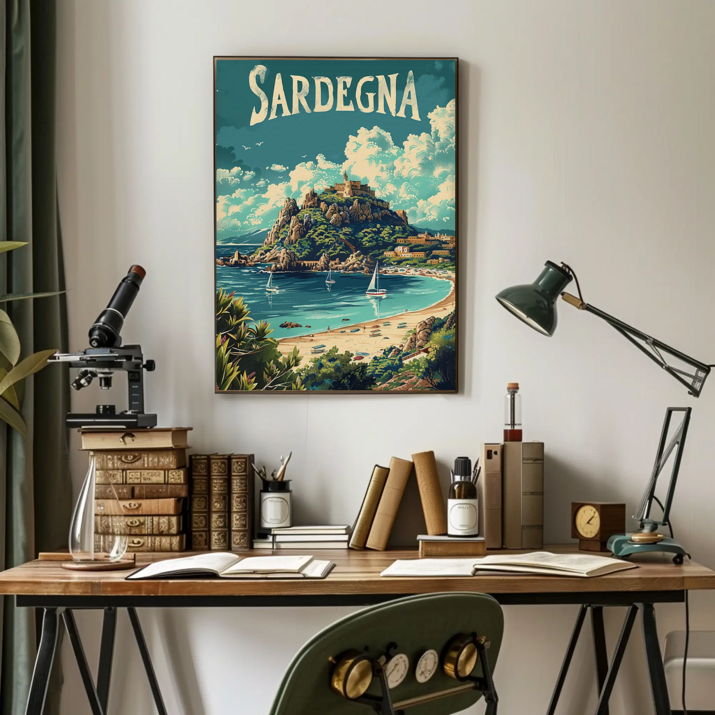 Sardegna Coastal Castle Beach Travel Poster