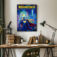 Superhero Patriotism in Washington DC Pop Culture Poster