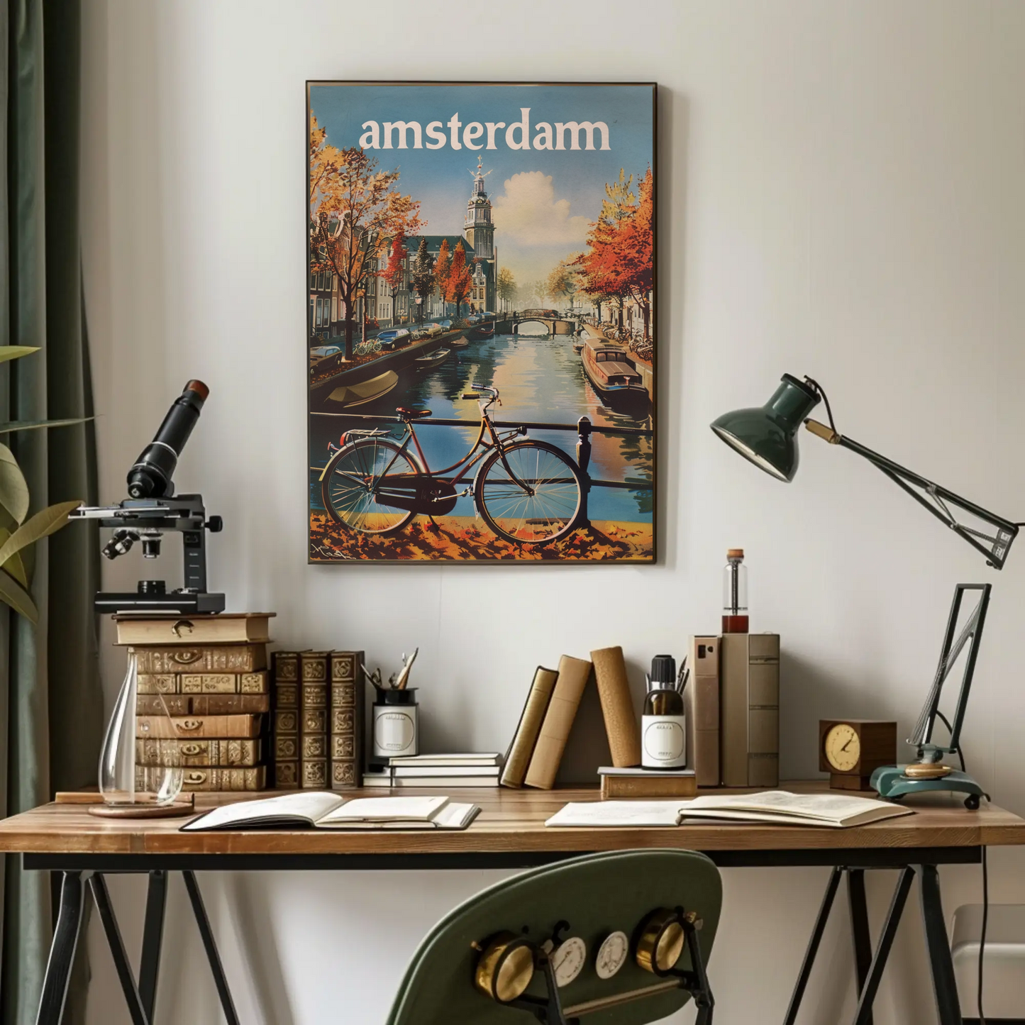 Amsterdam Autumn Canal Bike Ride Travel Poster
