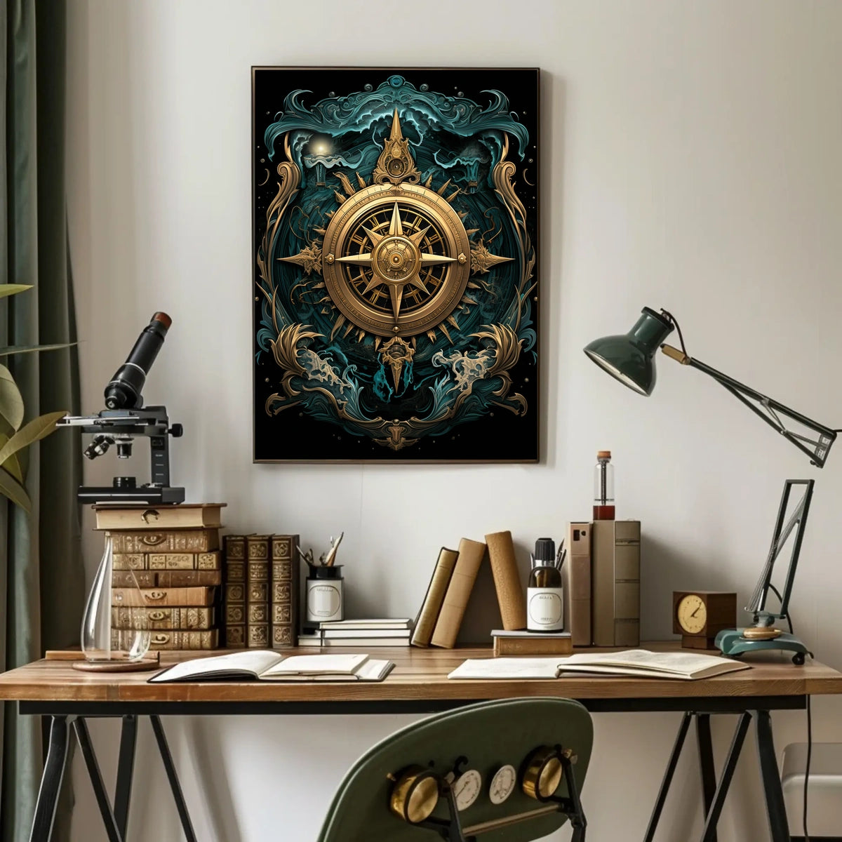 Mystical Seas Adventure Compass Surrealism Poster