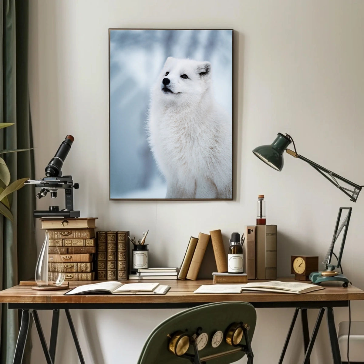 Arctic Fox in Serene Snowy Landscape Poster