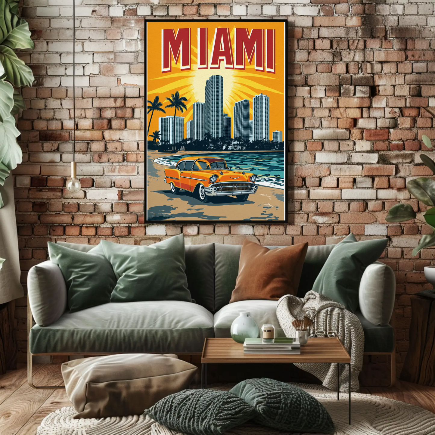 Miami Vintage Poster - Classic Car & Beach