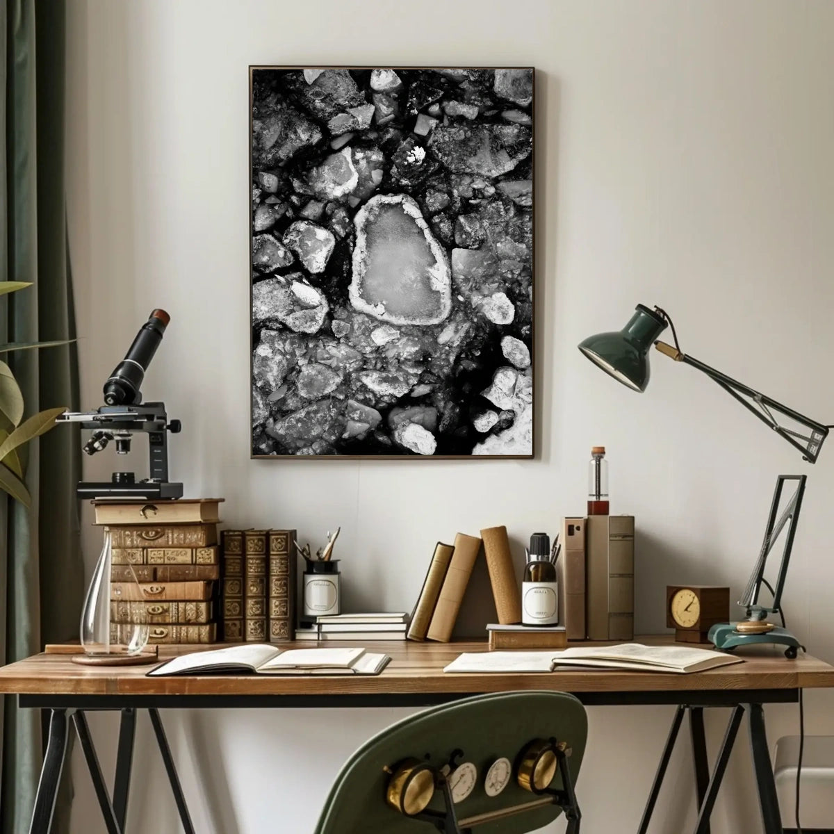 Stark Black and White Abstract Ice Formation Poster