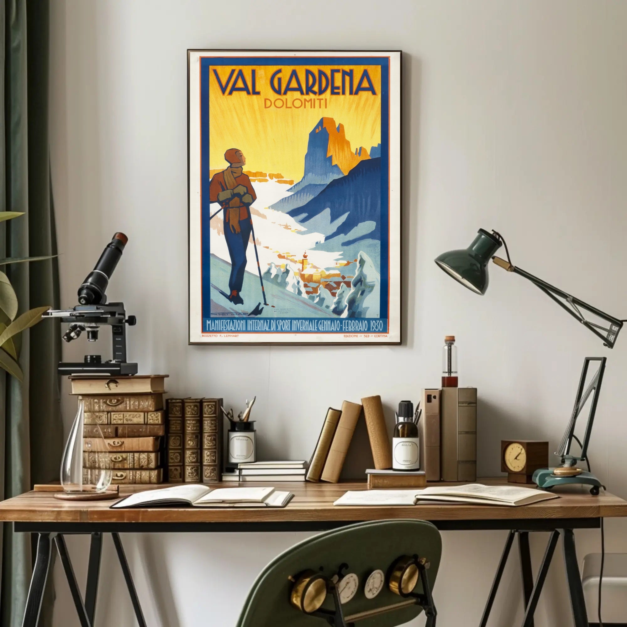 Val Gardena Skiing Adventure Vintage Travel Poster PosterGoat