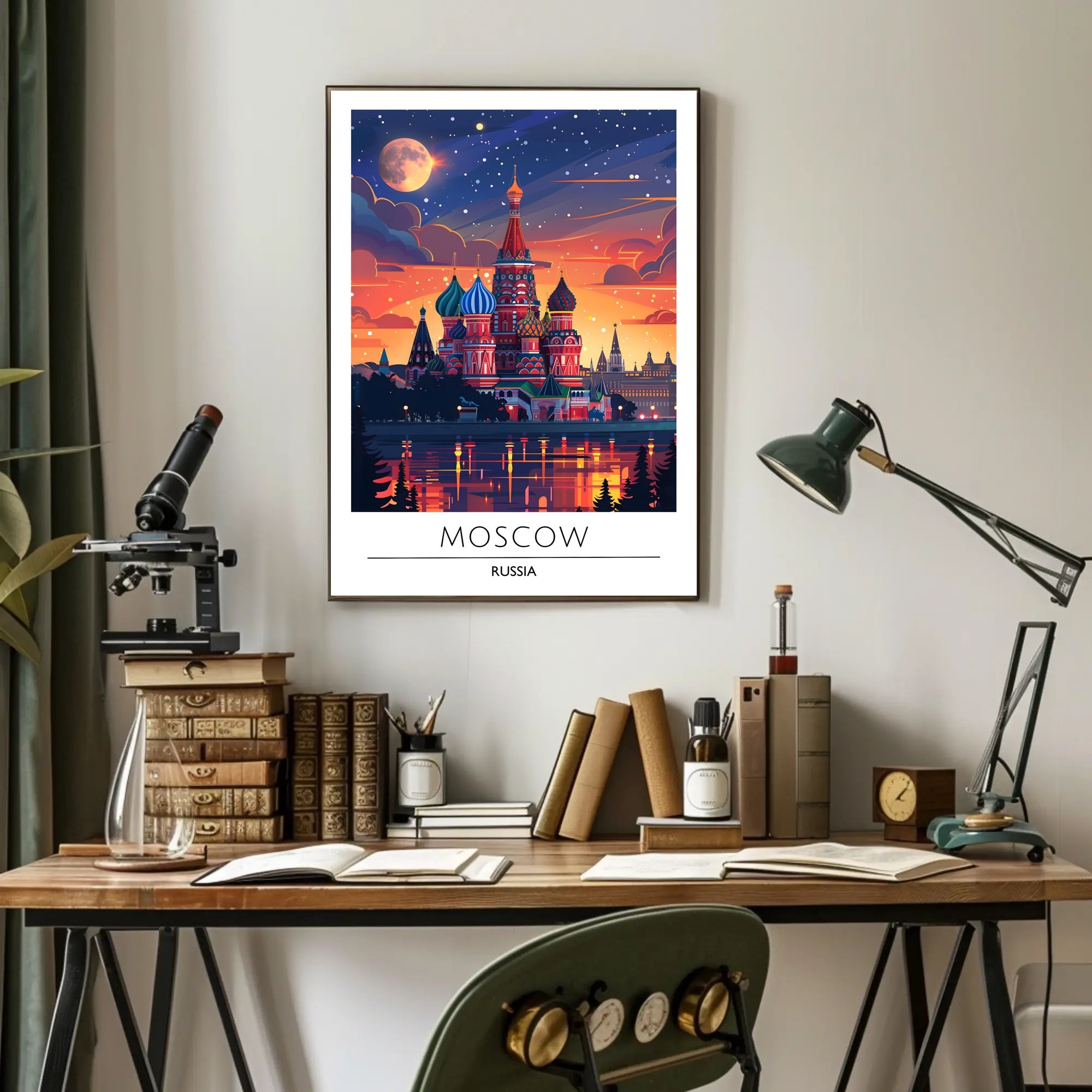 Moscow Nightscape Illustration: Enchanting Urban Cityscape Poster