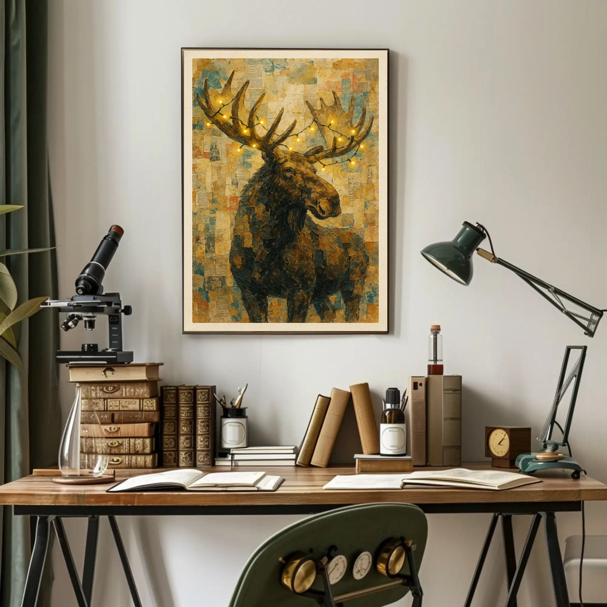 Alpine Moose Night Forest Poster