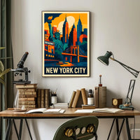 New York City Landmarks Vibrant Poster Modern Wall Art