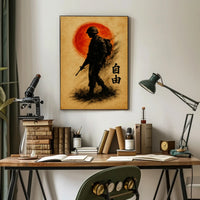 Silhouette Soldier with Crimson Sun WWII Poster