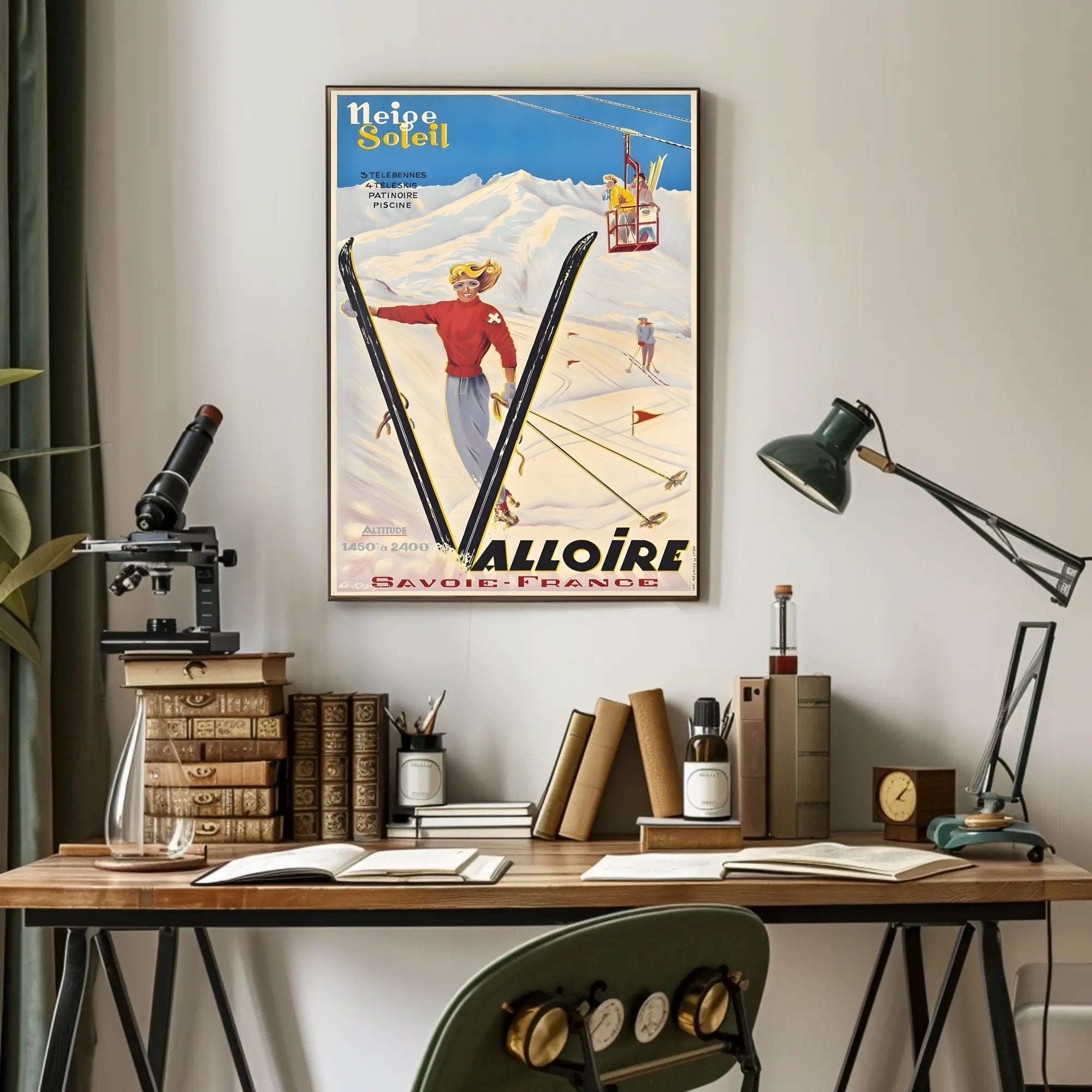 Vibrant Skiing Adventure in Valloire Travel Poster PosterGoat