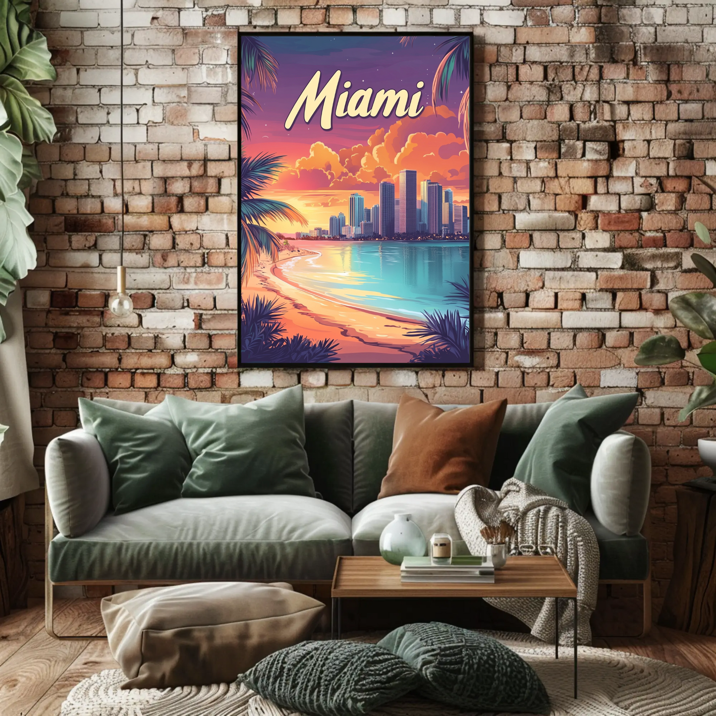 Miami Beach Sunset Vintage Travel Poster