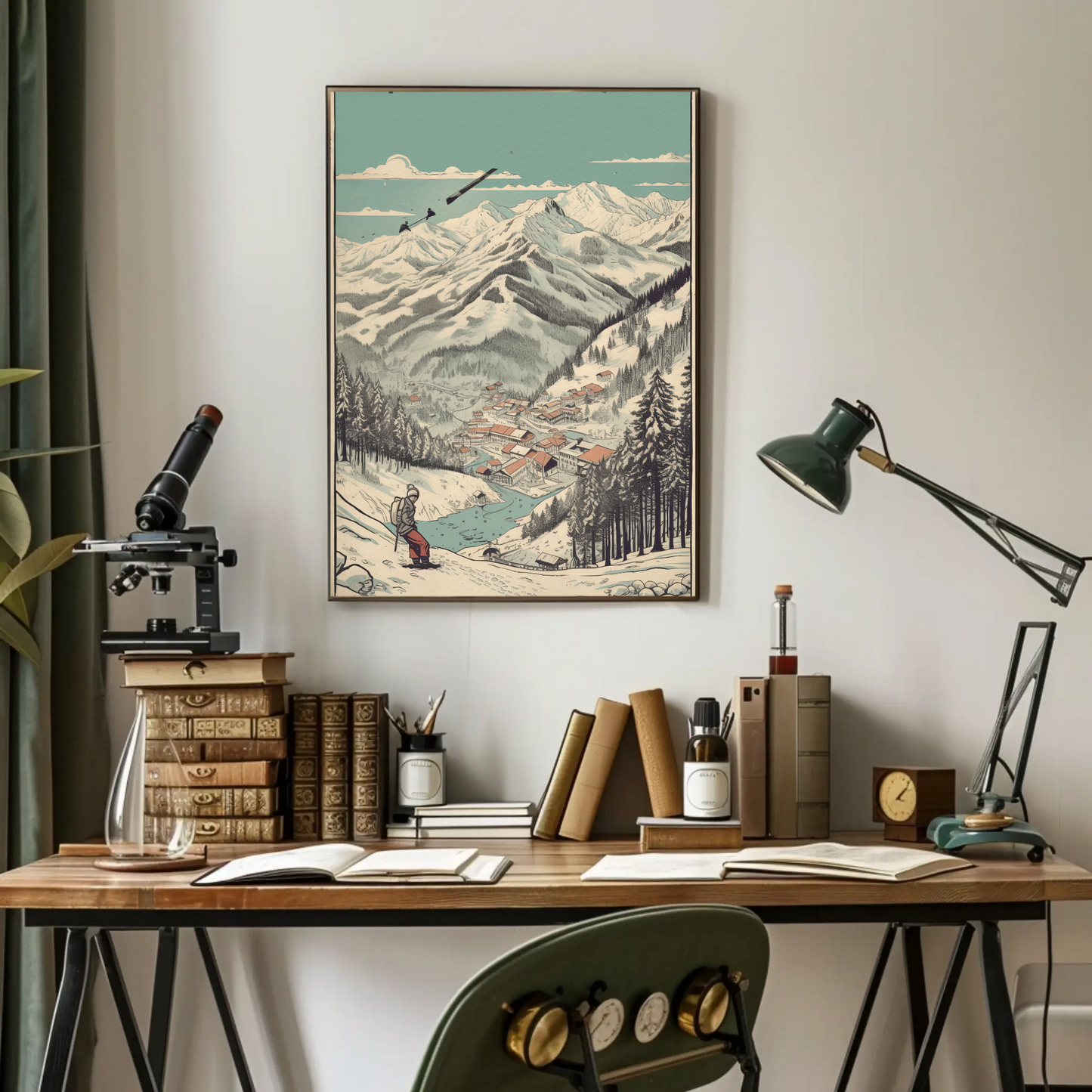 Ski Resort Valley View With Village Travel Poster