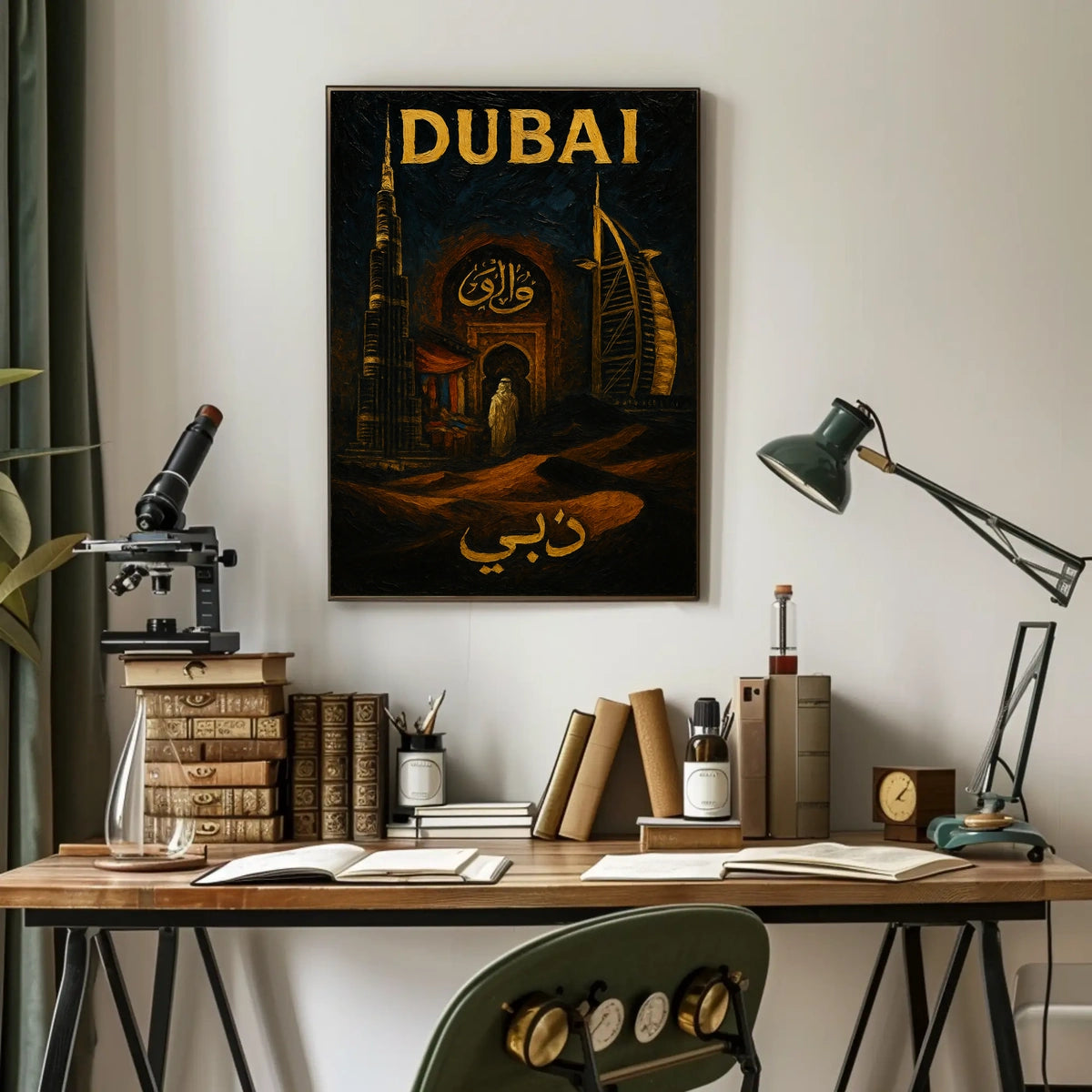 Dubai Skyline Poster With Arabic Calligraphy For Home Decor