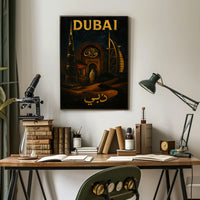 Dubai Skyline Poster With Arabic Calligraphy For Home Decor