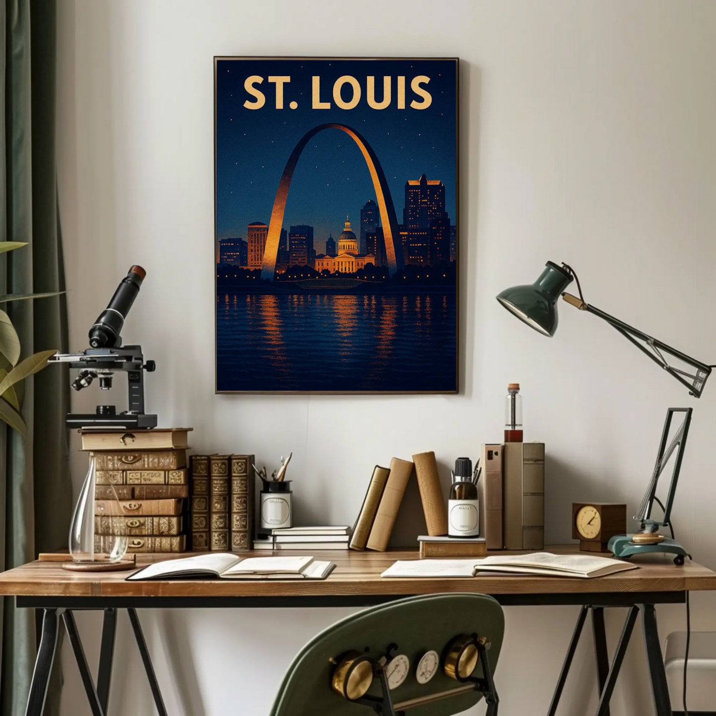 St Louis Arch Night Skyline Reflections River Poster