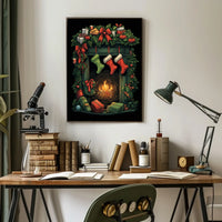 Festive Fireplace Holiday Scene Poster