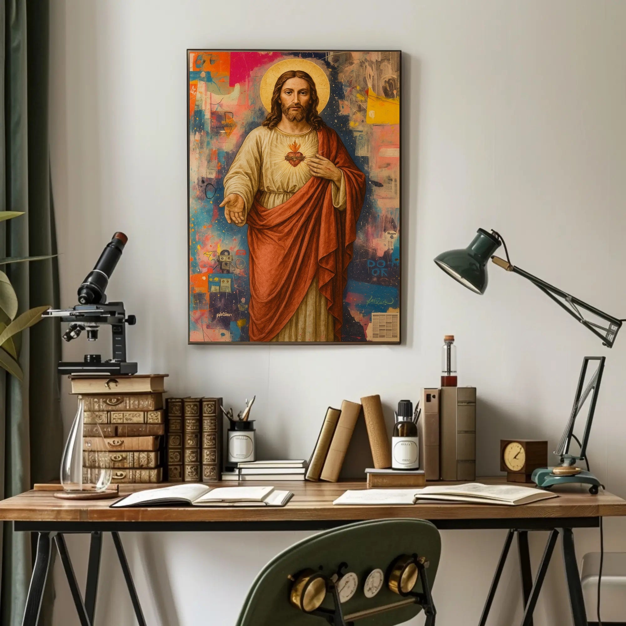 Sacred Heart Jesus with Urban Street Art Poster
