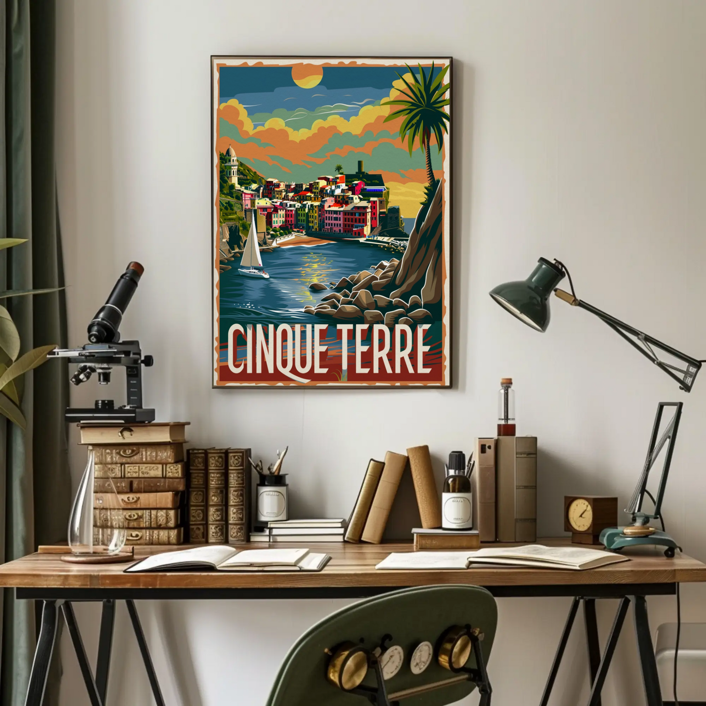 Cinque Terre Italy Sunset Seaside Travel Poster