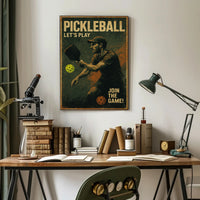 Pickleball Action Retro Sports Poster PosterGoat