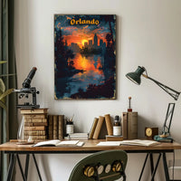 Orlando Sunset Skyline Art in Travel Poster