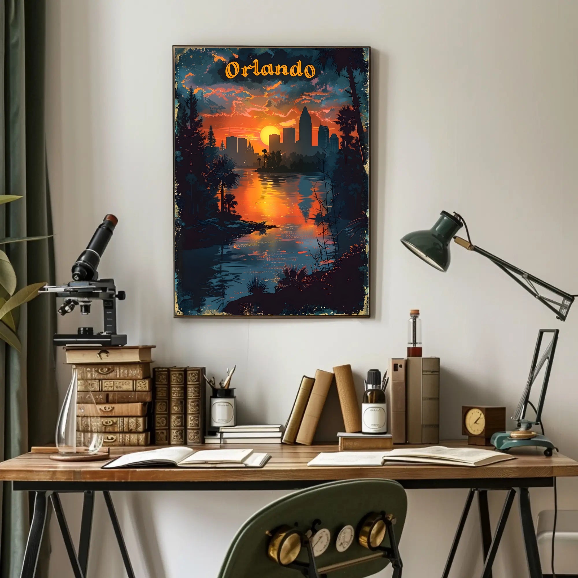 Orlando Sunset Skyline Art in Travel Poster