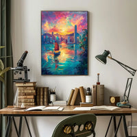 Hong Kong Harbor Sunset Impressionistic Art Poster