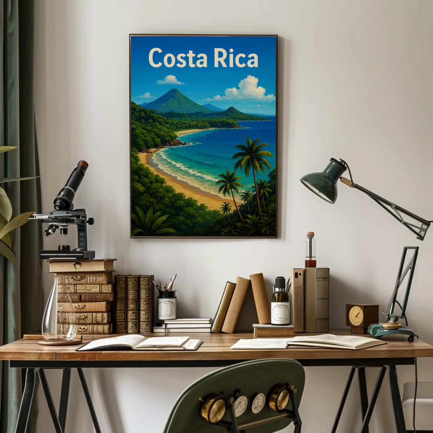 Costa Rica Tropical Coast Volcano View Travel Poster