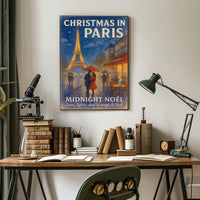 Paris Christmas Noël Midnight Vintage Poster