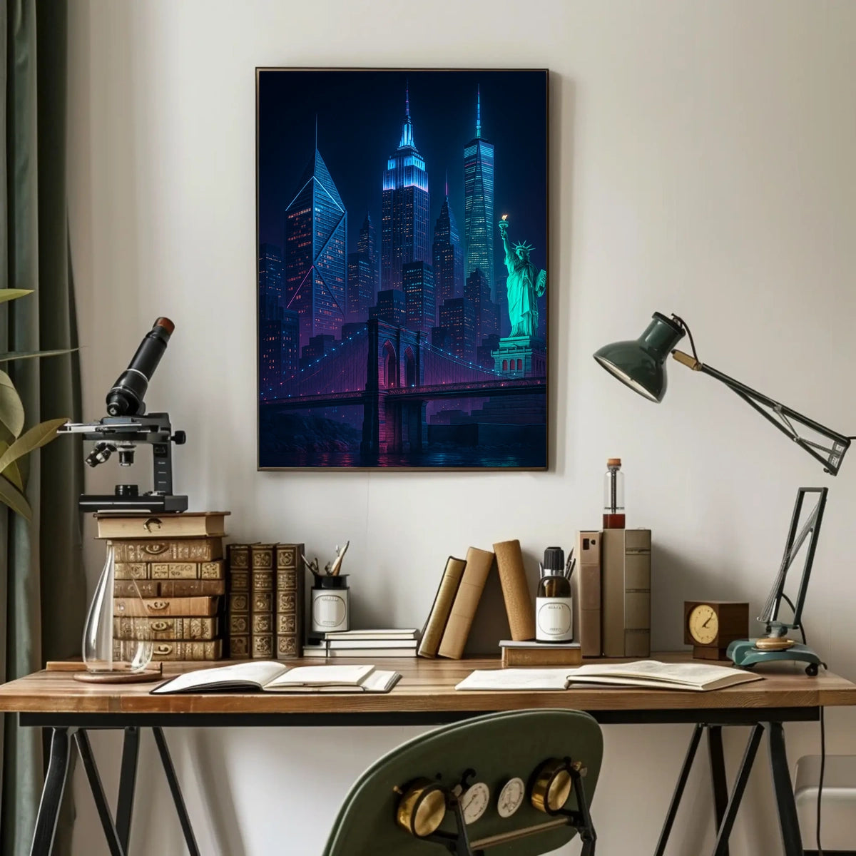 New York City Cyberpunk Skyline Poster Abstract Wall Art