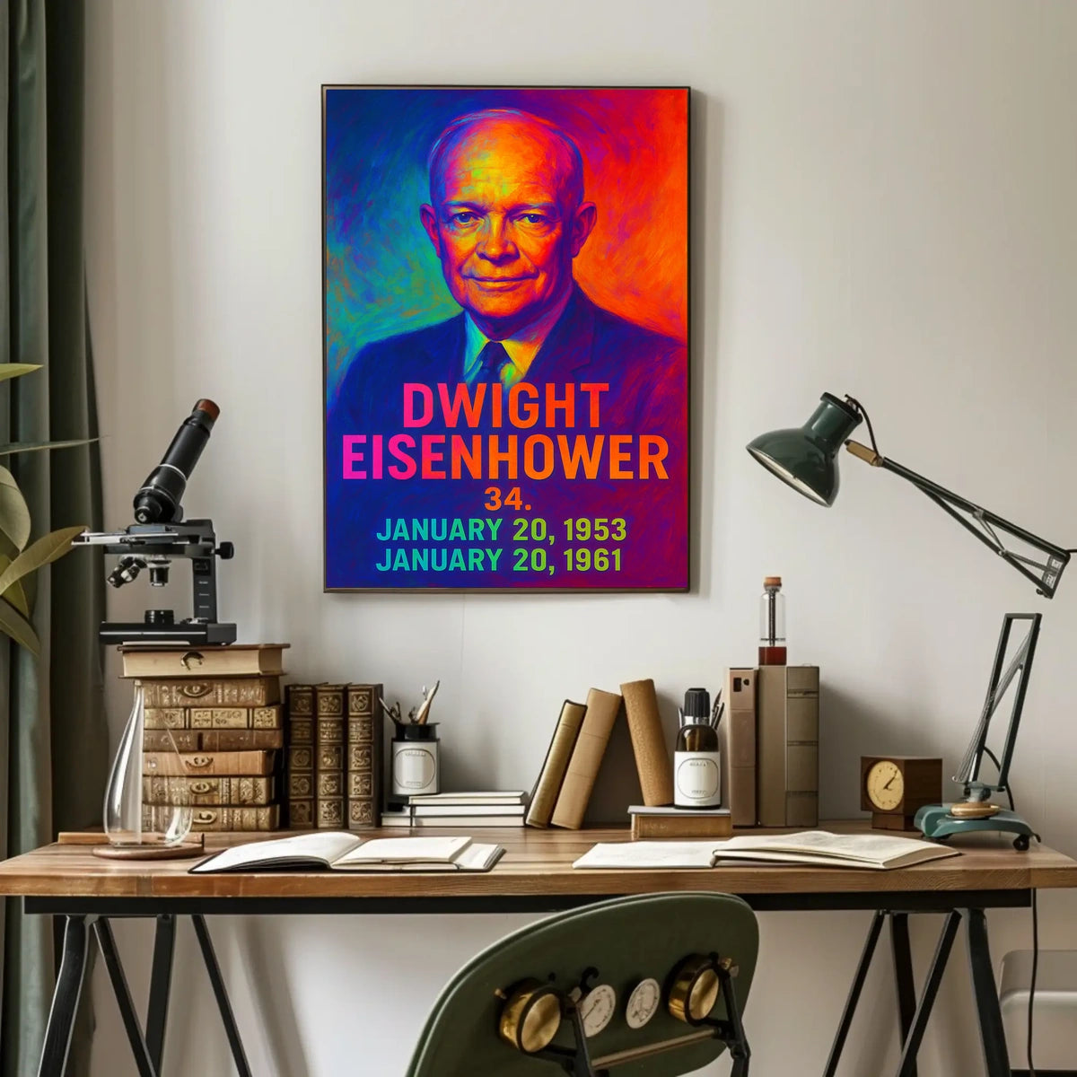 Dwight D. Eisenhower 34th President of the United States Neon Gradient Overlay Poster