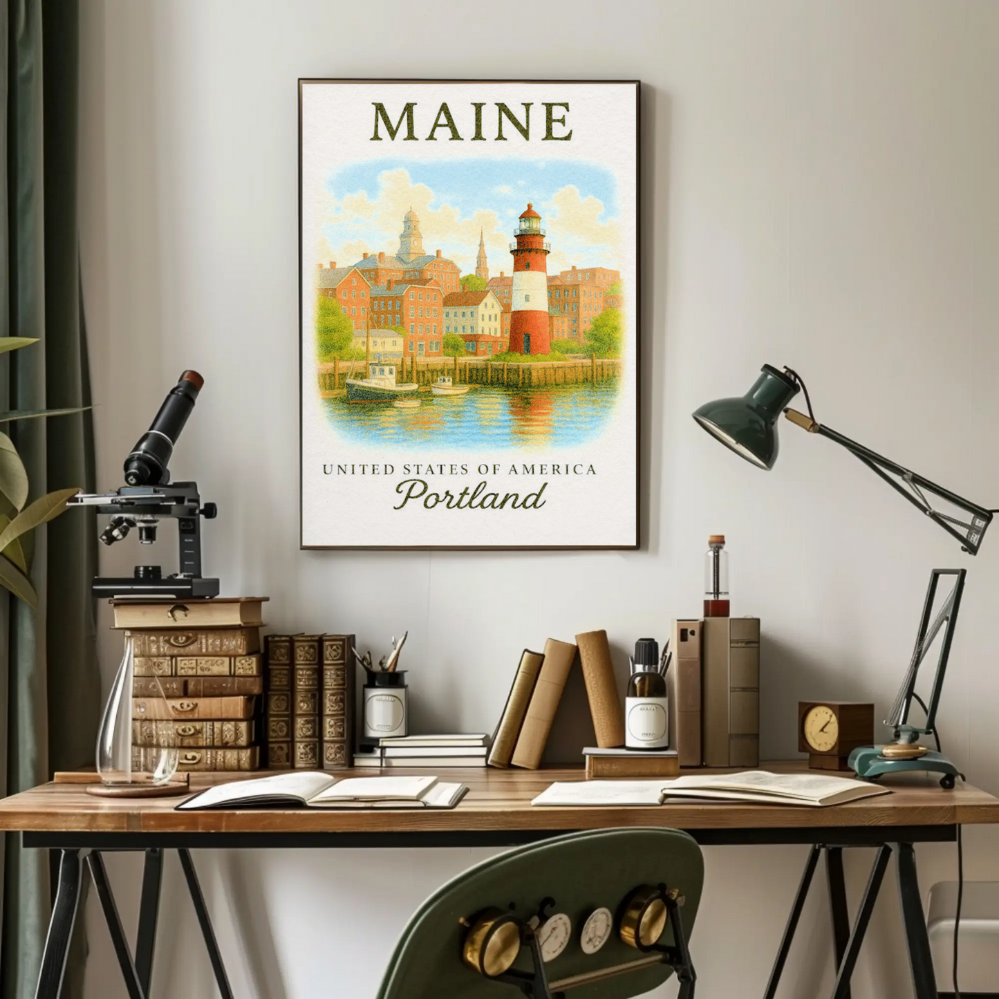 Portland Maine Historic Lighthouse Waterfront Scene Poster