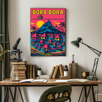 Bora Bora Vintage Travel Poster with Iconic Overwater Bungalows PosterGoat