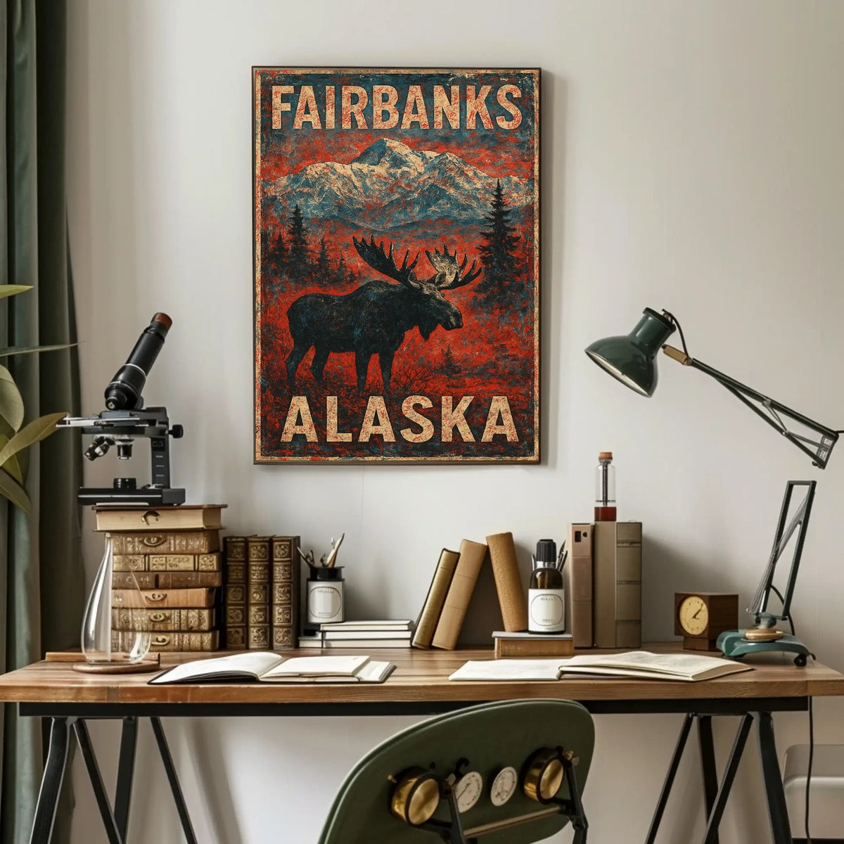 Alaskan Wilderness Moose Vintage Adventure Poster