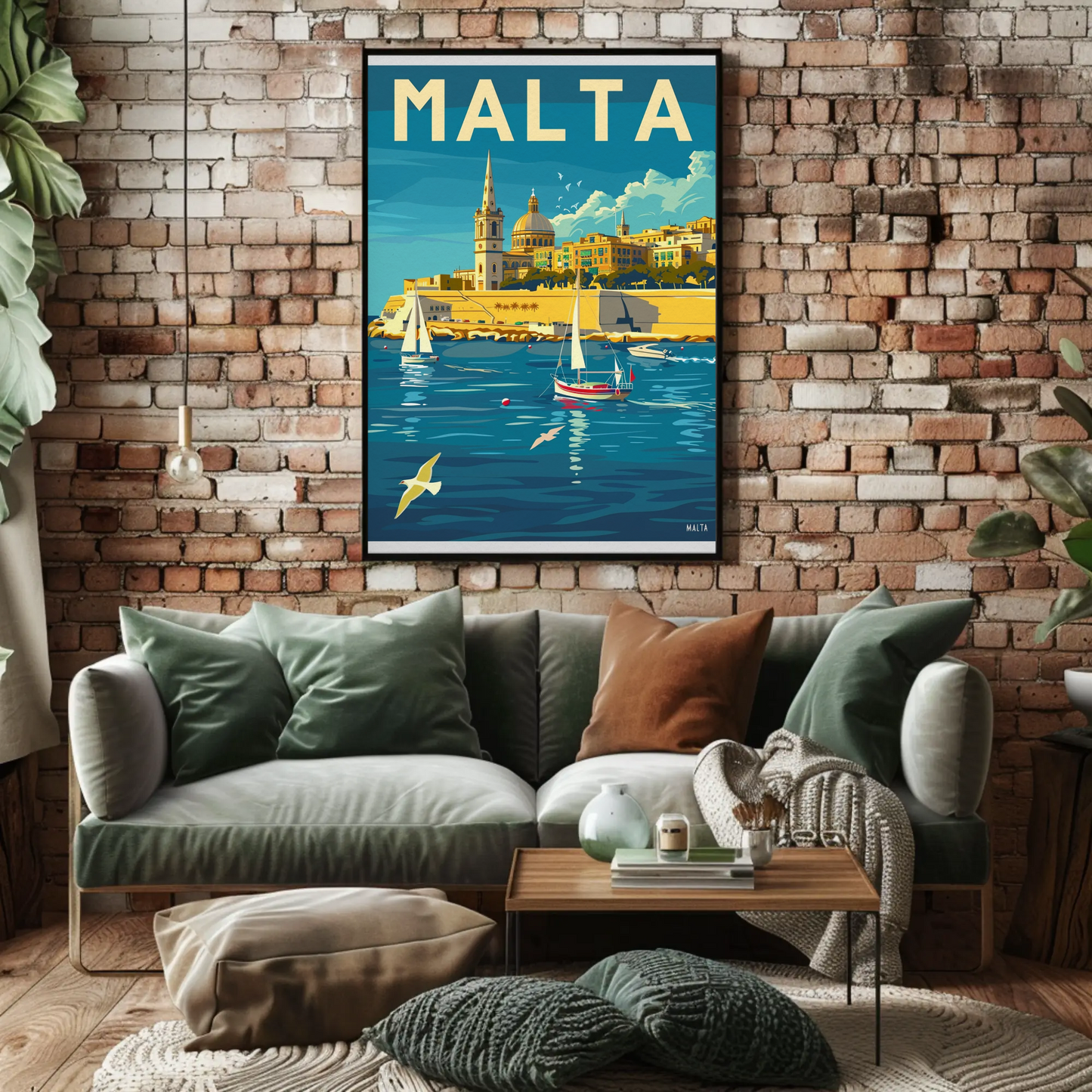 Malta Vintage Travel Poster - Mediterranean Harbor