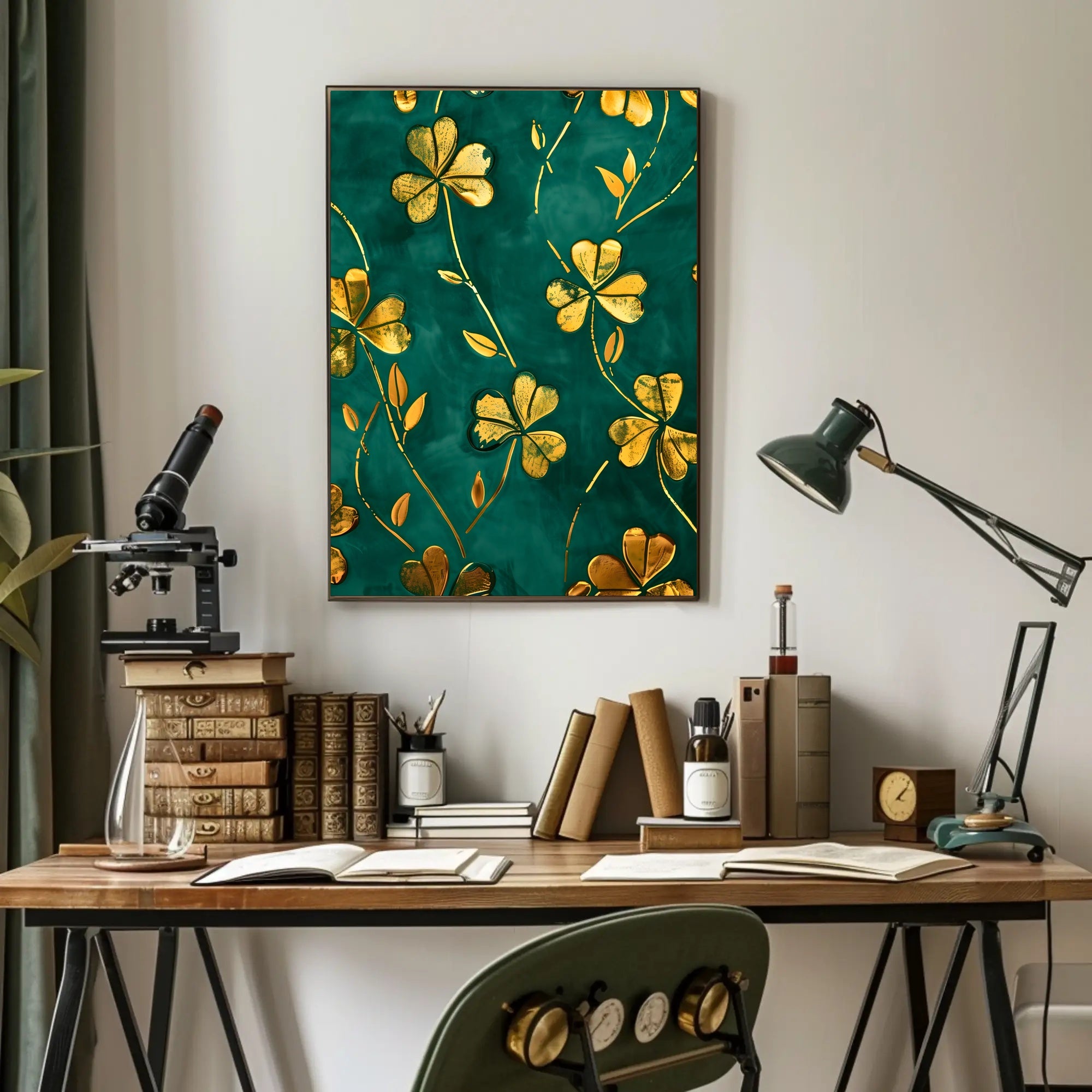 Golden Clovers Luxury Art Print Abstract or Artistic Poster