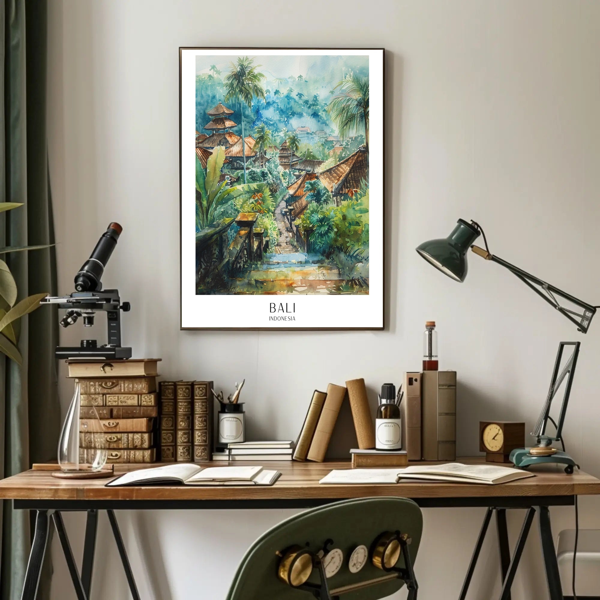 Bali Watercolor Travel Poster: Serene Tropical Landscape Art PosterGoat